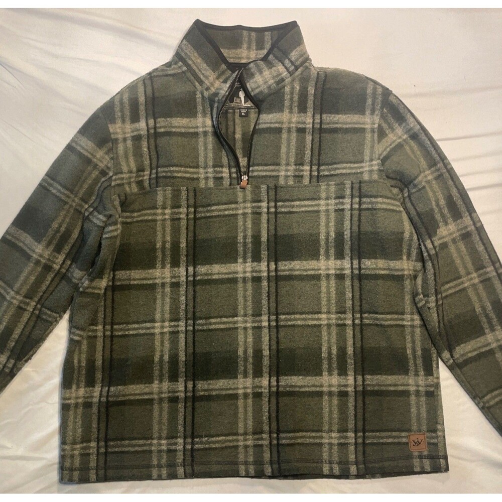 John Wayne Mens 1/4 Zip Pullover XL Green Fleece 100% Polyester